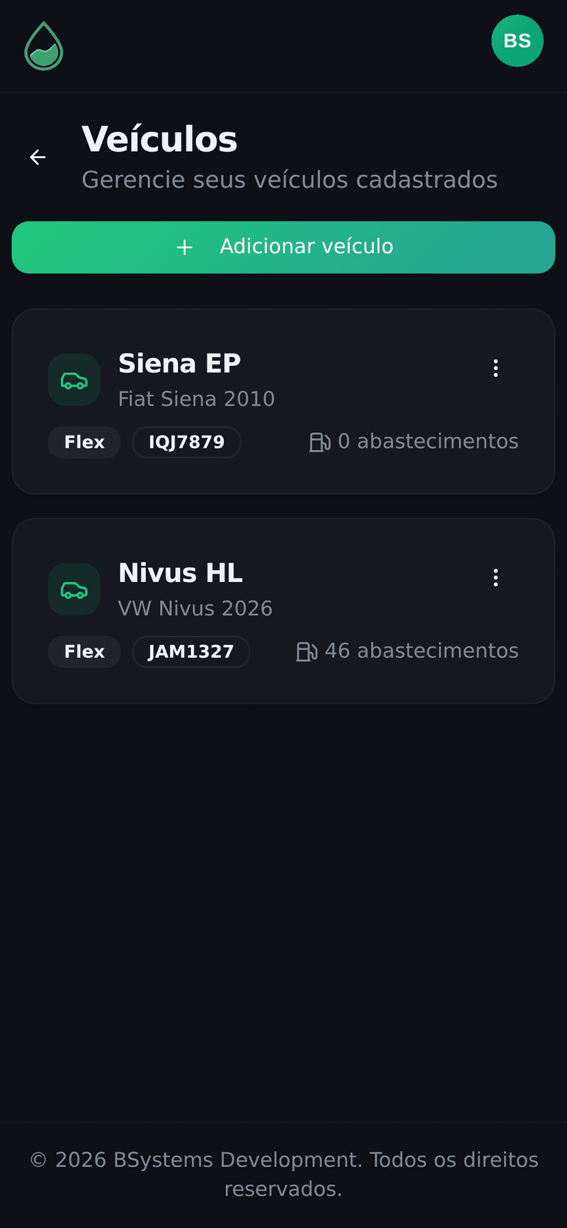 Lista de veículos no mobile